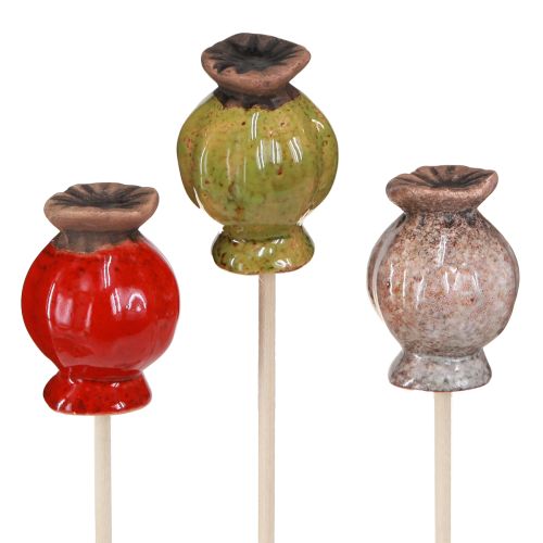 Artikel Bloemplug keramiek klaproos decoratie 3 kleuren Ø3,5cm 6 st