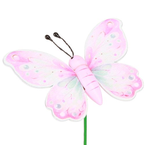 Artikel Bloemplug vlinder roze groen oranje 8x5,5cm 16 st