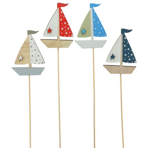 Artikel Bloemplug boot zeilboot decoratie houtkleurig 5,5x8cm 12 st
