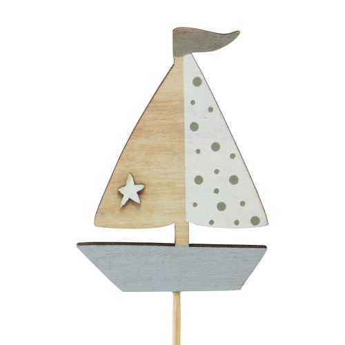 Artikel Bloemplug boot zeilboot decoratie houtkleurig 5,5x8cm 12 st