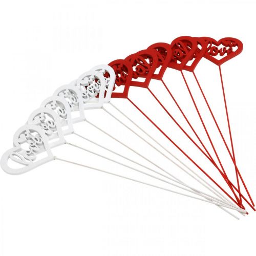 Artikel Bloemsteker hart rood houten siersteker Love 7cm 12st