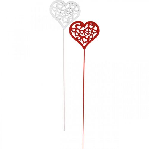 Artikel Bloemsteker hart rood, wit sierstekker Valentijnsdag 7cm 12st