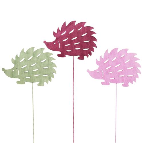 Floristik24 Bloemenplug houten sierplug egel decoratie kleur 10x7cm 18 st