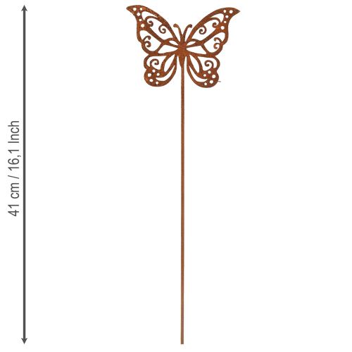 Artikel Metalen bloemstokjes, roestdesign, vlinderdecoratie, 10 x 7 cm, 3 stuks