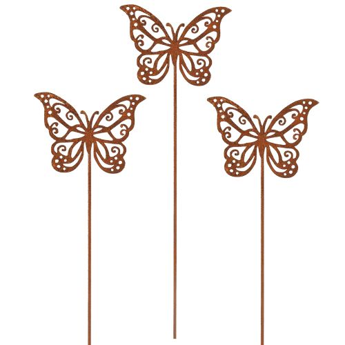 Metalen bloemstokjes, roestdesign, vlinderdecoratie, 10 x 7 cm, 3 stuks | Floristik24.nl