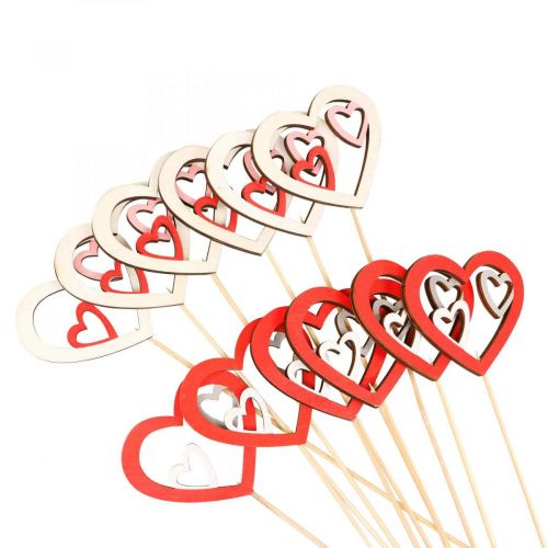 Floristik24 Bloemstekers Valentijnsdag sierstekers hart rood 7cm 12 stuks