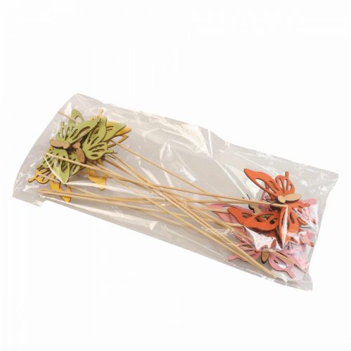 Artikel Bloemsteker vlinder deco houtkleurig 8,5cm 12st