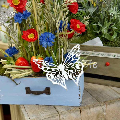 Floristik24 Bloemsteker vlinder, tuindecoratie metaal, plantplug shabby chic wit, zilver L51cm 3st
