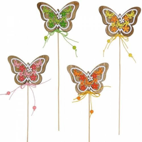 Flower plug vlinder hout veer decoratie op stang 12st