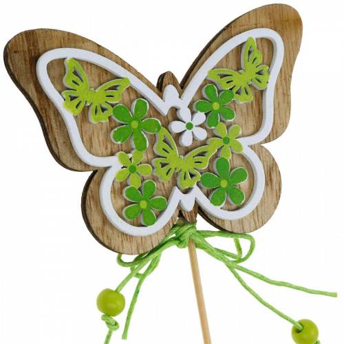Flower plug vlinder hout veer decoratie op stang 12st