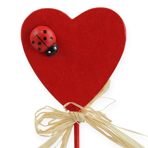 Floristik24 Houten hart op stokje rood 4,5cm 24st