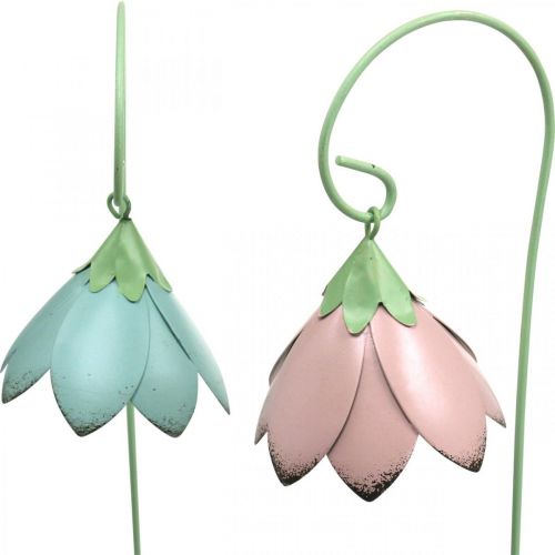 Klokjes om op te plakken, metalen bloemen, veerpluggen L34cm roze, paars, blauw, wit set van 4