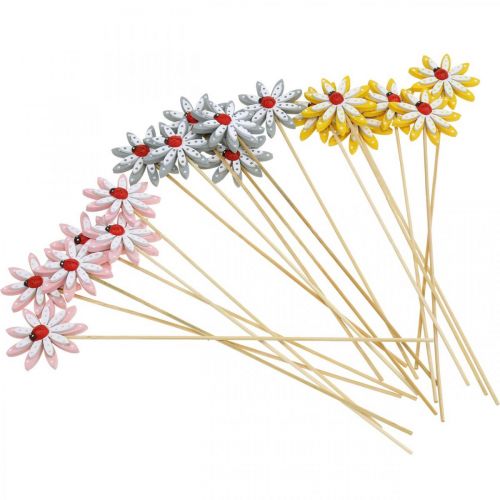 Floristik24 Deco pluggen bloemen met lieveheersbeestjes lentedecoratie hout Ø5cm 18st