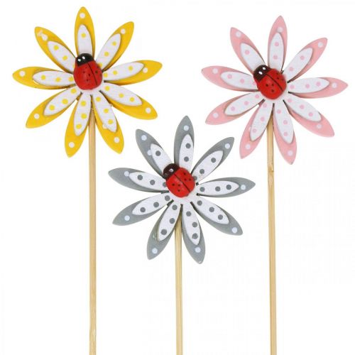Floristik24 Decoratieve plugbloemen met lieveheersbeestjes lentedecoratie hout Ø5cm 18 st