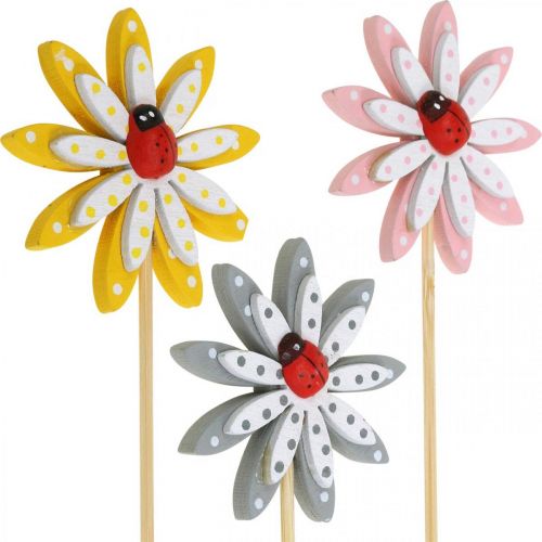 Floristik24 Decoratieve plugbloemen met lieveheersbeestjes lentedecoratie hout Ø5cm 18 st