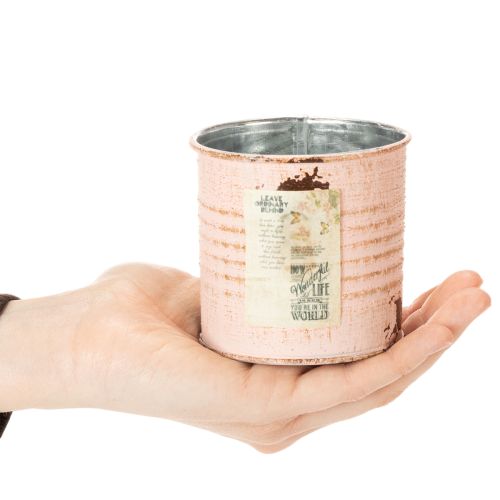 Artikel Bloempot decoratieve blik zalmkleurige metalen kruidenpot Ø8cm H7.5cm