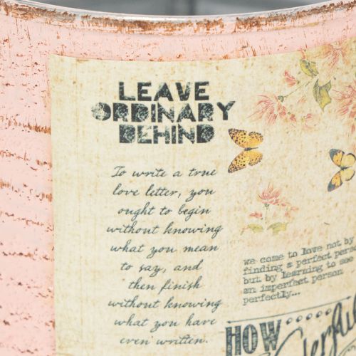 Artikel Bloempot decoratief blik van zalmkleurig metaal, zomerdecoratie Ø11cm H10.5cm