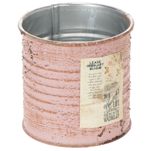 Artikel Decoratieve ronde bloempot van tin in antieke roze kleur, metalen plantenbak Ø8cm H7.5cm