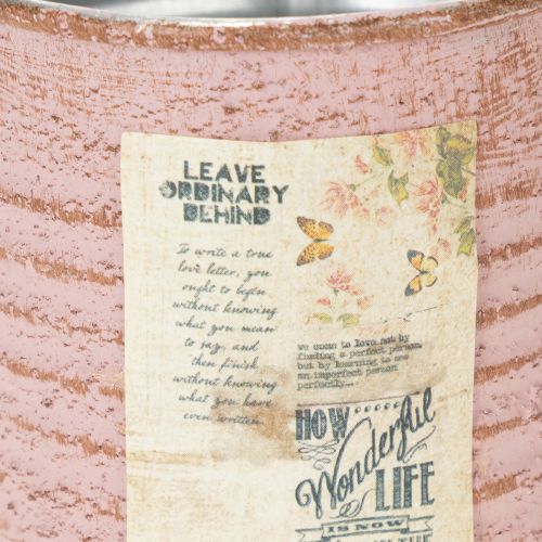 Artikel Decoratieve ronde bloempot van tin in antieke roze kleur, metalen plantenbak Ø8cm H7.5cm