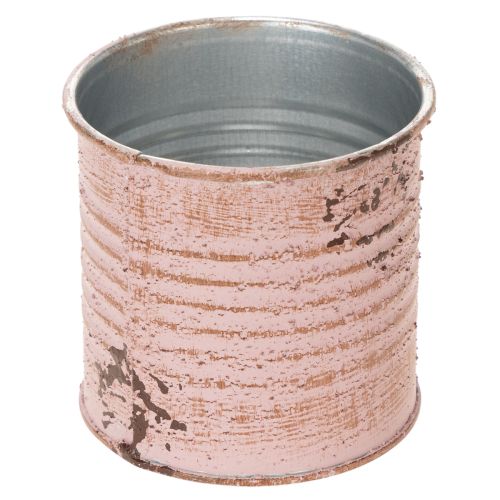Artikel Decoratieve ronde bloempot van tin in antieke roze kleur, metalen plantenbak Ø8cm H7.5cm