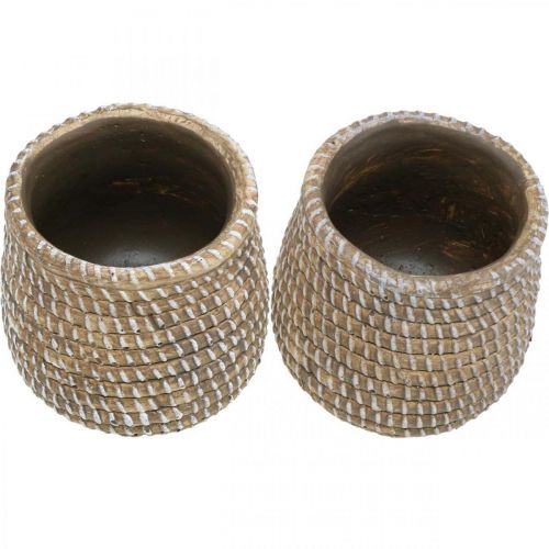 Floristik24 Boho bloempot gevlochten look pot keramiek Ø6cm H7.5cm 4st