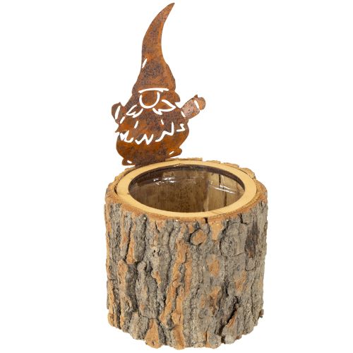 Floristik24 Bloempot hout schors plantenbak kabouter roest H24cm