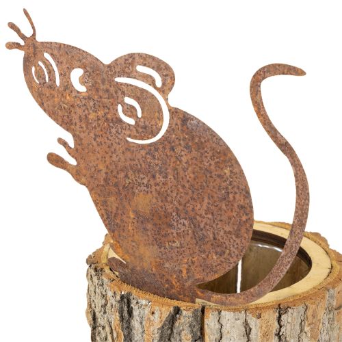 Artikel Bloempot houten plantenbak schors en muis roest H24cm