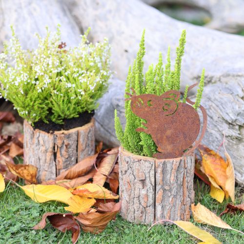Artikel Bloempot houten plantenbak schors en muis roest H24cm