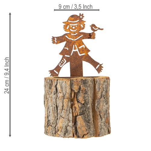 Artikel Bloempot houten plantenbak vogelverschrikker roest H24,5cm