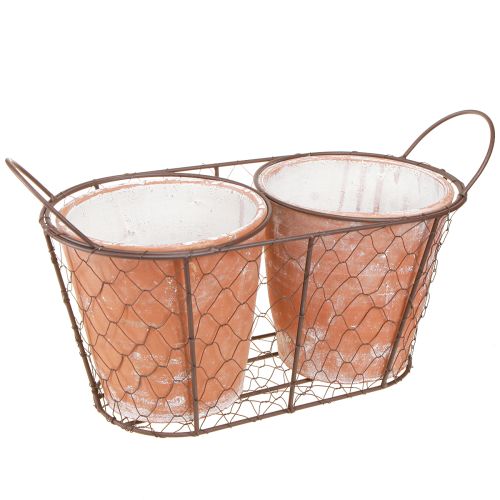 Artikel Bloempot keramiek draadmand bruin terracotta L38,5cm