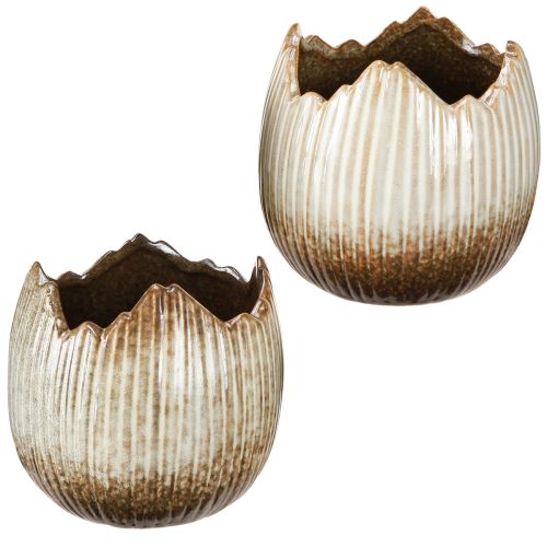Floristik24 Bloempot Keramiek Ei Gebroken Crème Bruin Ø11.5cm 2 st.
