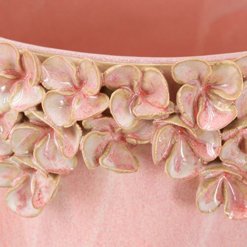 Artikel Bloempot Keramiek met Bloemenrand Roze Ø19cm H16.5cm