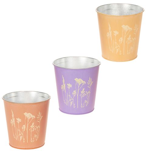 Ronde pastelkleurige bloempot met bloemenmotief voor kamerplanten, 12 cm, 3 stuks kopen | Floristik24.nl