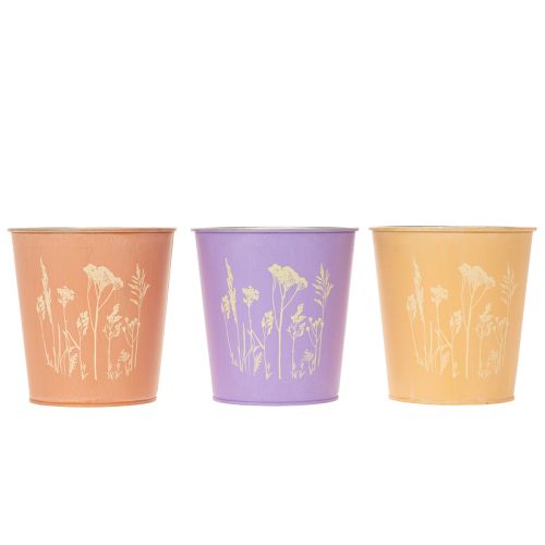 Ronde pastelkleurige bloempot met bloemenmotief voor kamerplanten, 12 cm, 3 stuks | Floristik24.nl