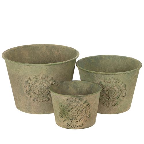 Floristik24 Metalen bloempot, groen, vintage, Ø22cm–13,5cm, set van 3