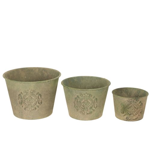Artikel Metalen bloempot, groen, vintage, Ø22cm–13,5cm, set van 3