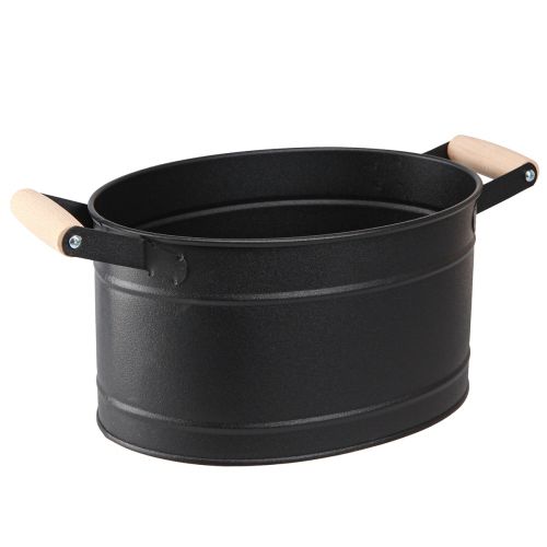 Artikel Bloempot metaal ovaal handvat zwart naturel 34x19,5x15cm
