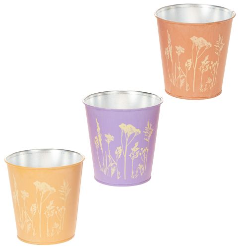 Metalen bloempotjes met bloemenpatroon in pasteltinten Ø10 cm - set van 3 kopen | Floristik24.nl