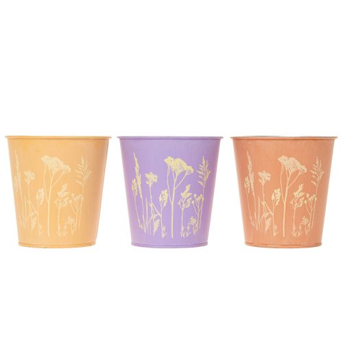 Metalen bloempotjes met bloemenpatroon in pasteltinten Ø10 cm - set van 3 | Floristik24.nl