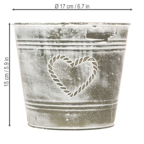 Artikel Shabby Chic bloempot, metalen plantenbak, hartvormig, Ø17,5 cm, H15,5 cm