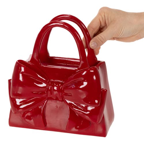 Decoratieve vaas in de vorm van een handtas met strik, glanzend, 22 cm | Floristik24.nl