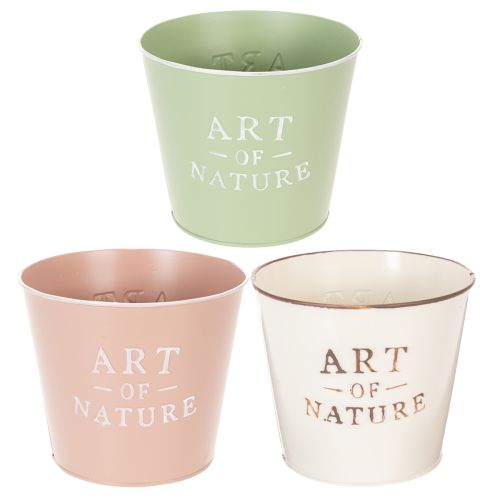 Set van 3 metalen bloempotten met vintage look – 17 cm – pastelkleuren