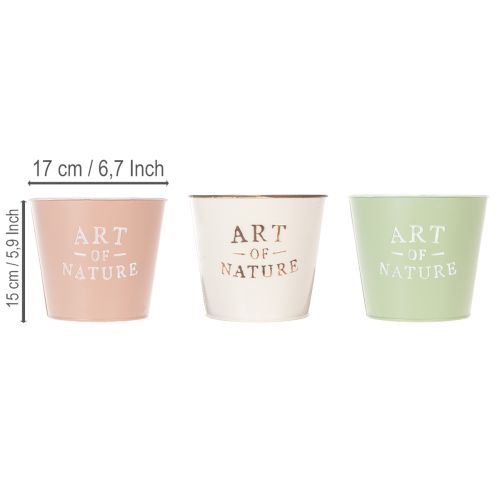 Set van 3 metalen bloempotten met vintage look – 17 cm – pastelkleuren | Floristik24.nl