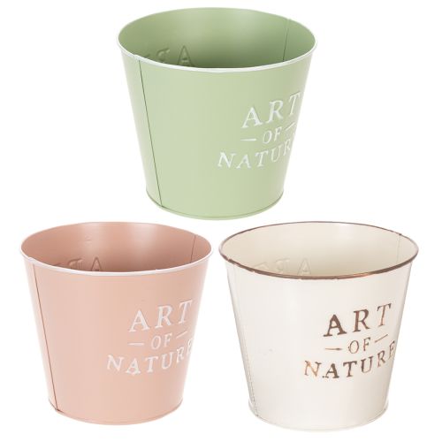 Set van 3 metalen bloempotten met vintage look – 17 cm – pastelkleuren | Floristik24.nl