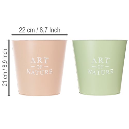 Ronde metalen bloempot Art of Nature 22cm in set van 2 - Groen en Roze | Floristik24.nl