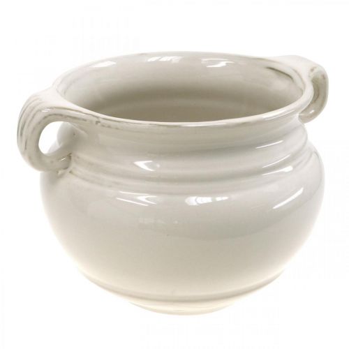 Bloempot met Handvat Plantenbak Keramiek Plantenpot Wit Ø14cm
