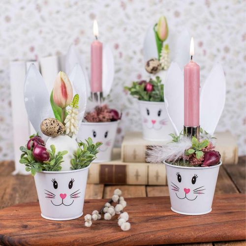Bloempot konijnenbak metaal wit Paasdecoratie Ø8cm H20,5cm 4st