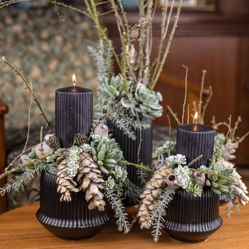 Floristik24 Bloempot keramiek plantenbak groeven zwart Ø14,5cm H12,5cm