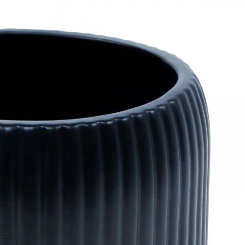 Floristik24 Bloempot keramiek plantenbak groeven zwart Ø12cm H10,5cm