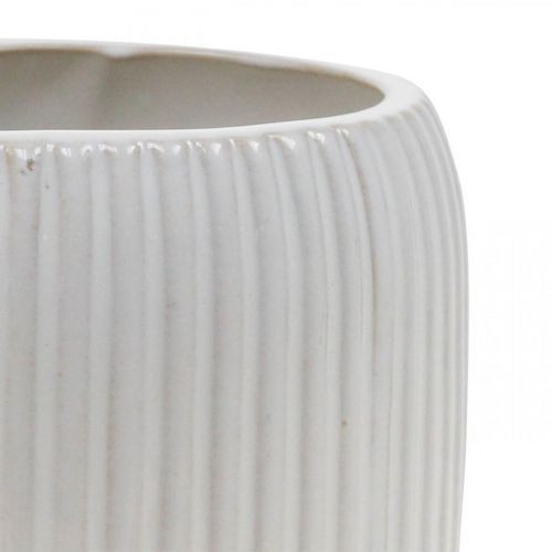 Floristik24 Bloempot keramiek plantenbak met groeven wit Ø14,5cm H12,5cm